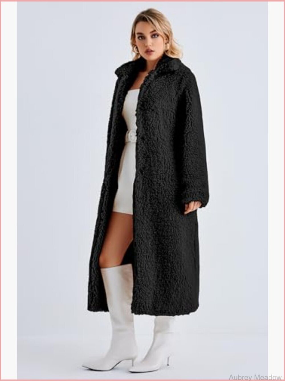 Faux Fur Open Front Long Cardigan Coat Winter Fuzzy Fleece Jacket Overcoat with - Picture 2 of 6